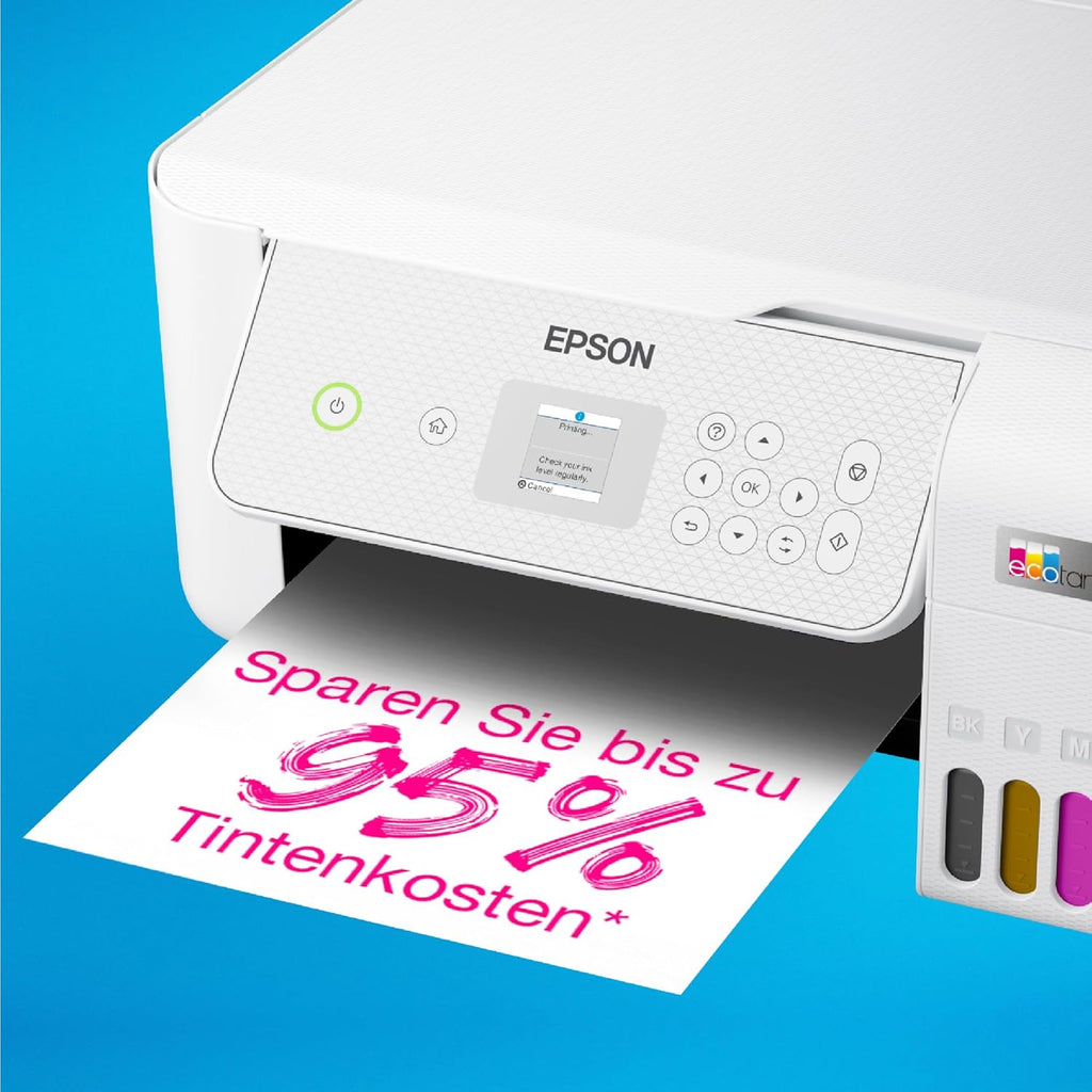 EcoTank ET-2876 Tintentankdrucker für vielbeschäftigte Haushalte WLAN A4 Drucken, Kopieren, Scannen 3.7 cm LCD-Bildschirm inkl. Tinte für bis zu 3 Jahre