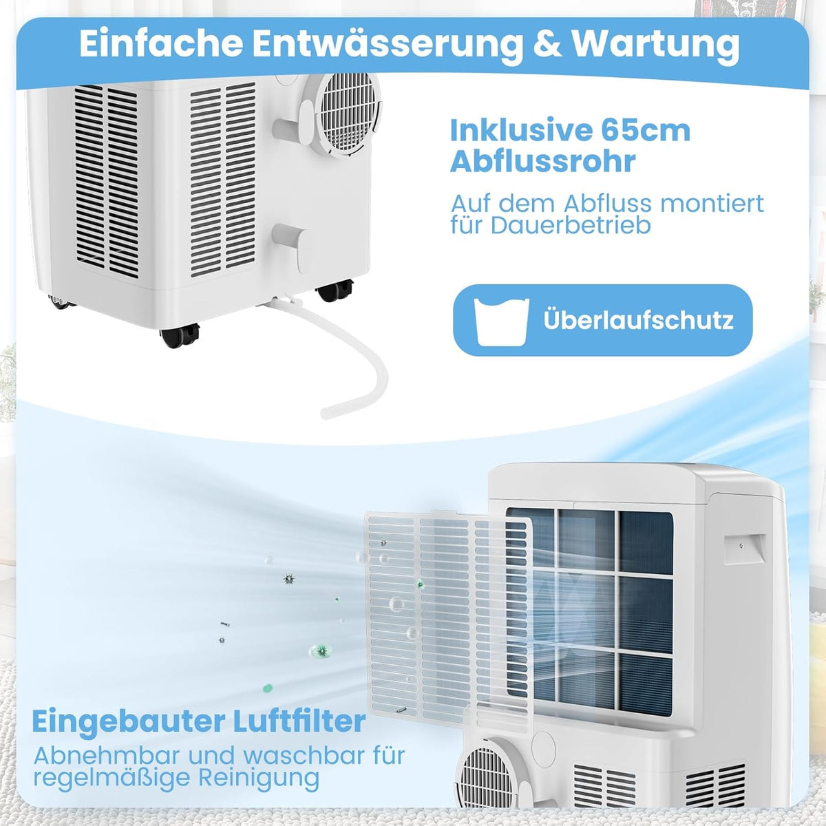 COSTWAY Klimaanlage mobil 16000BTU, Klimagerät mit Abluftschlauch, 5 in 1 Kühlen & Heizen & Entfeuchten & Belüften & Schlafmodus für Räume bis zu 150 m³, Fernbedienung/App, 24H Timer, 4700W, â‰?7dB