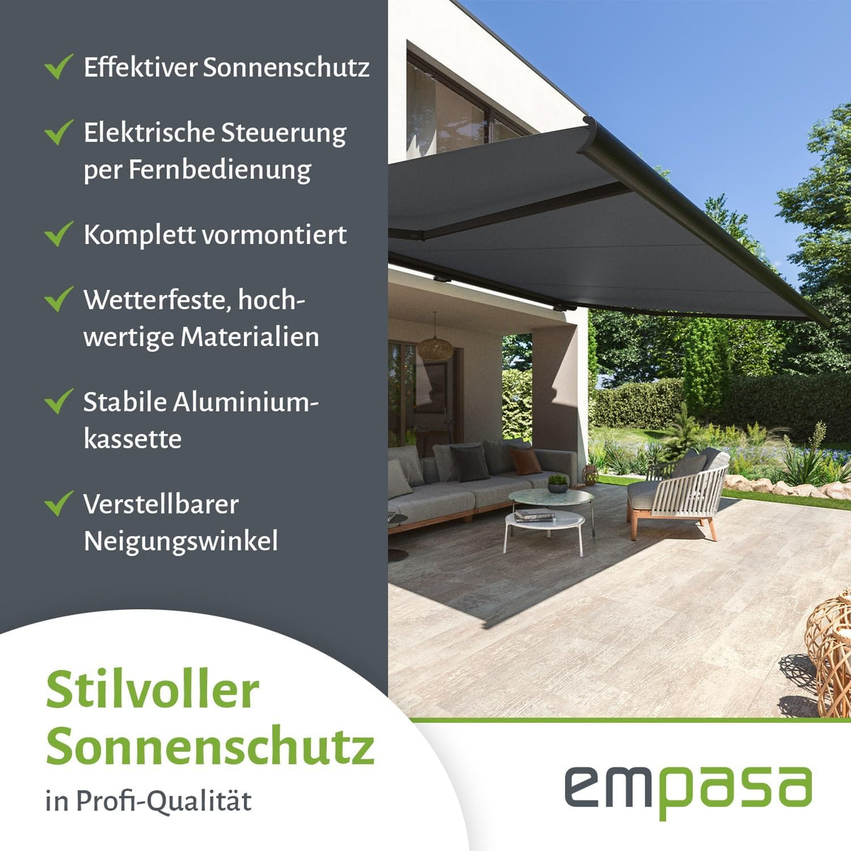empasa elektrische Vollkassettenmarkise 'Profi' Kassettenmarkise Gelenkarmmarkise Markise Sonnenmarkise Sonnenschutz komplett vormontiert, Farbe:anthrazit, Größe:3 x 2.5 m