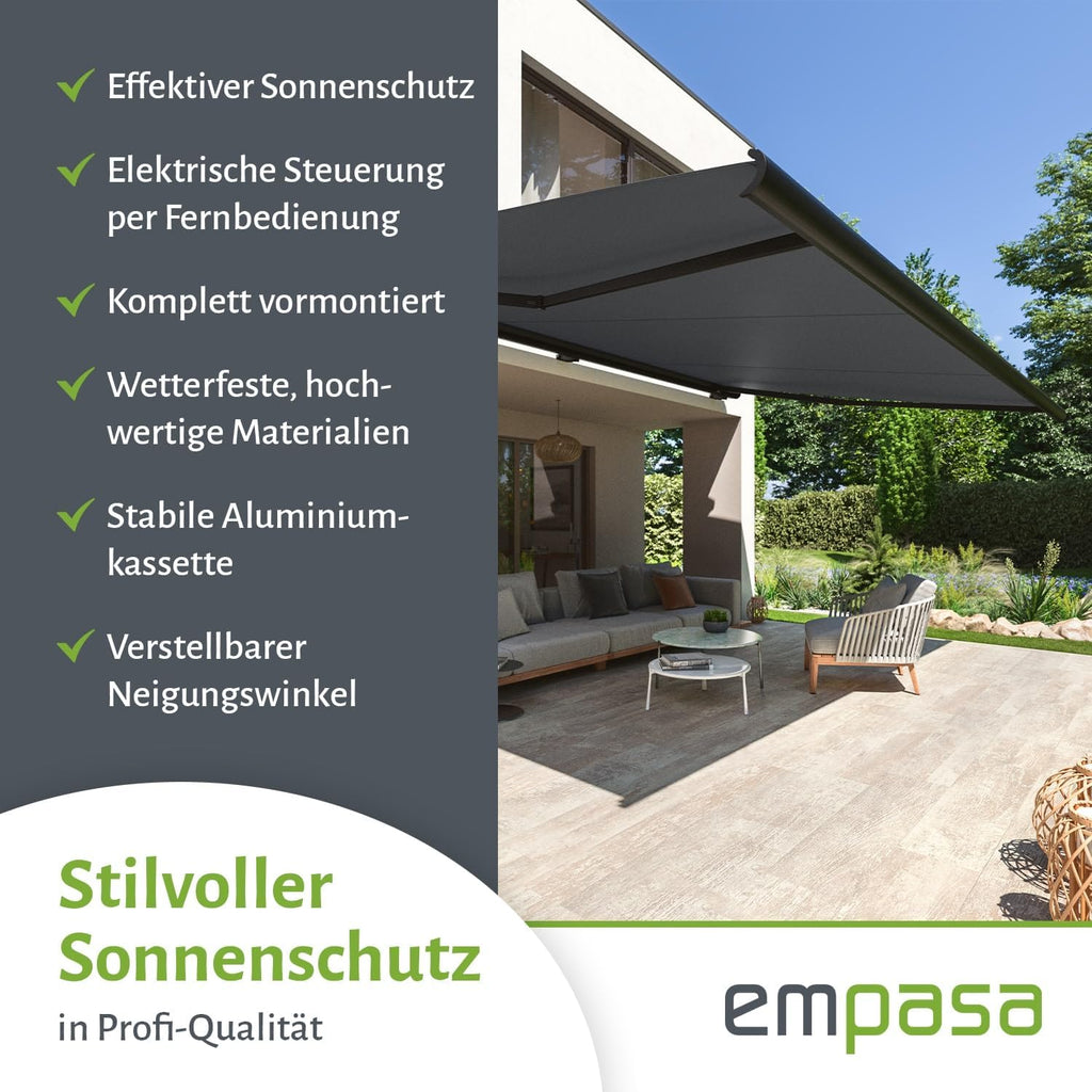 empasa elektrische Vollkassettenmarkise 'Profi' Kassettenmarkise Gelenkarmmarkise Markise Sonnenmarkise Sonnenschutz komplett vormontiert, Farbe:anthrazit, Größe:4 x 3 m