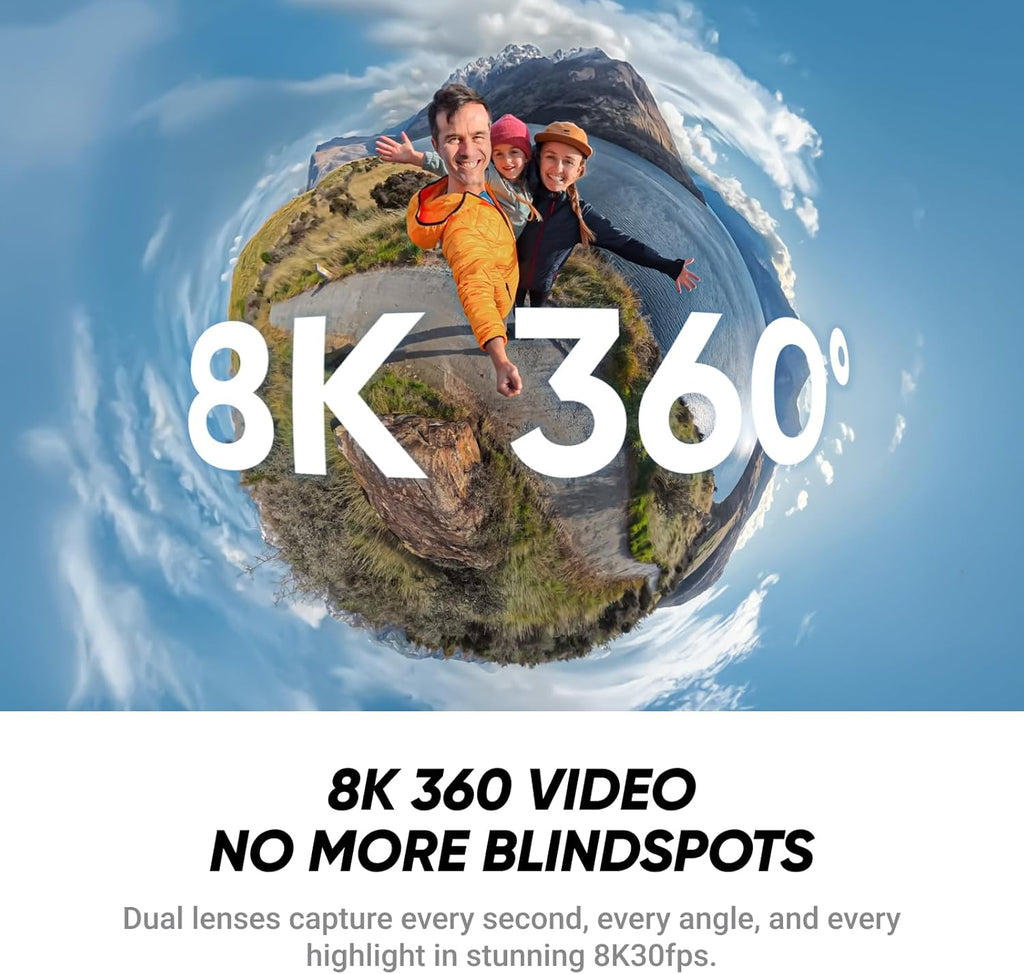 X4 Air Motorrad-MultiView-Bundle - 165 g leichte 8K 360°-Kamera, Unsichtbarer Selfie-Stick, auswechselbare Linsen, Aufnehmen  und  dann ausrichten, integr. Windschutz, FlowState-Stabilisierung
