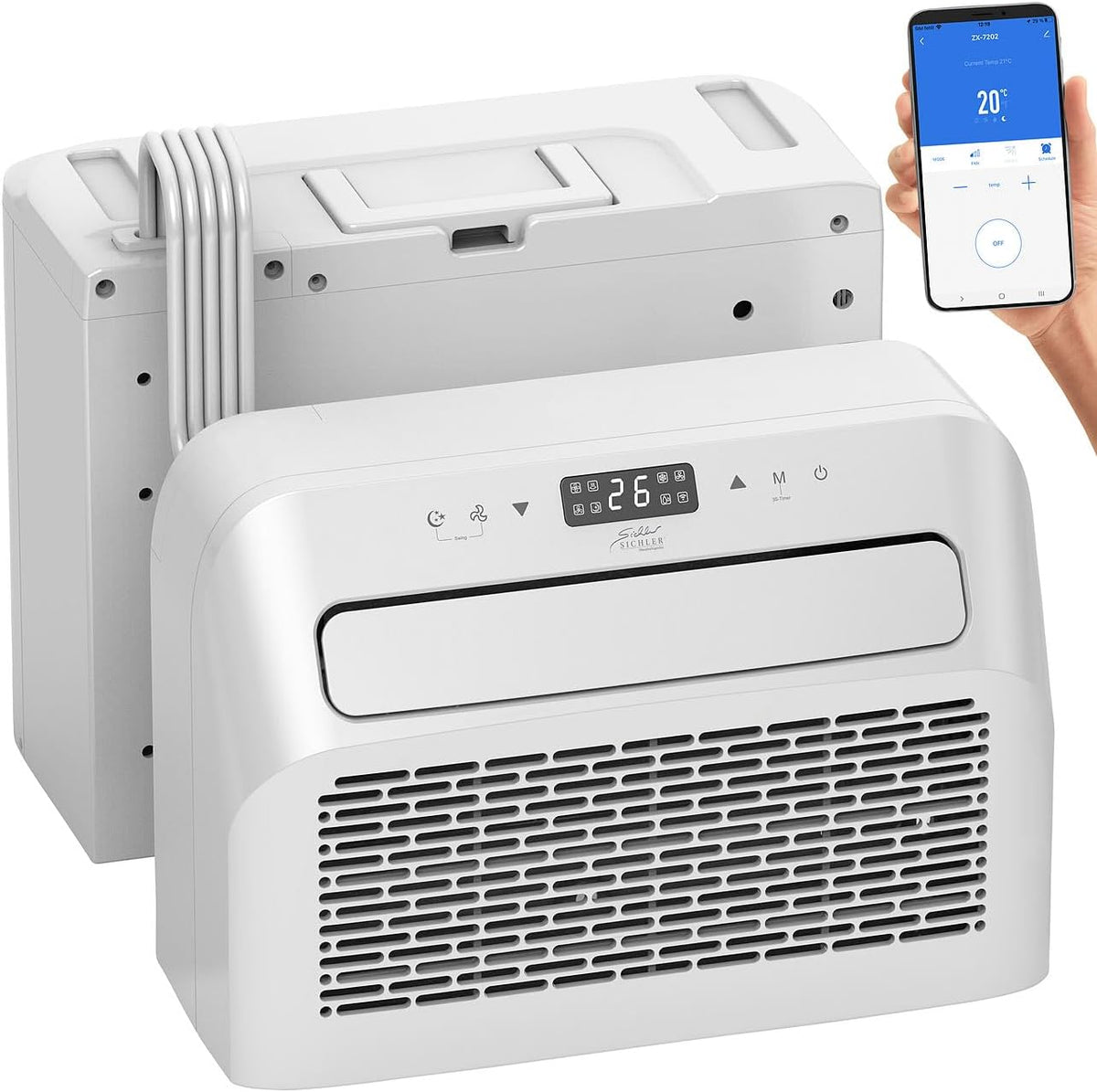 Sichler Haushaltsgeräte Klimaanlage Wohnwagen: Mobile Split-Klimaanlage, Entfeuchterfunktion, WLAN & App, 5.000 BTU/h (Mini Split, ohne Bohren, PCs)