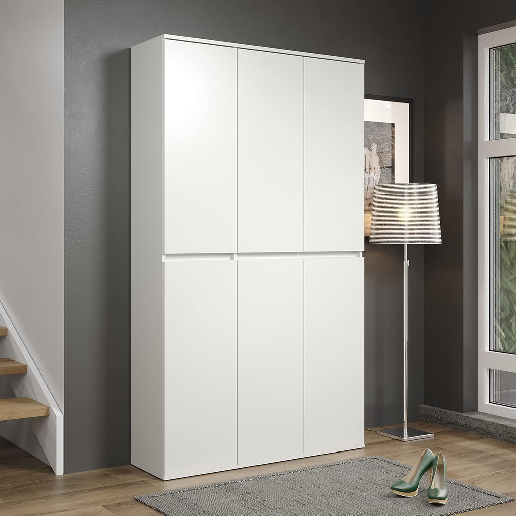 trendteam smart living - Nevada - Mehrzweckschrank - Weiß - Schrank mit 6 Türen, 12 Einlegeböden und 1 Kleiderstange - (BxHxT) 111 x 191 x 34 cm - grifflose Türen