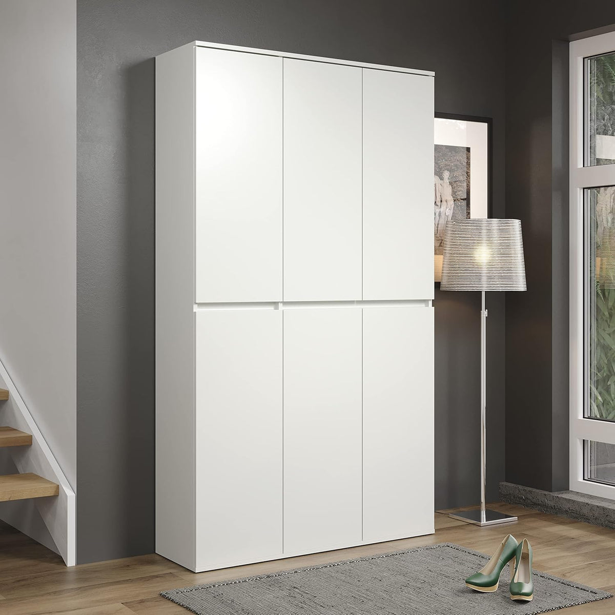 trendteam smart living - Nevada - Mehrzweckschrank - Weiß - Schrank mit 6 Türen, 12 Einlegeböden und 1 Kleiderstange - (BxHxT) 111 x 191 x 34 cm - grifflose Türen