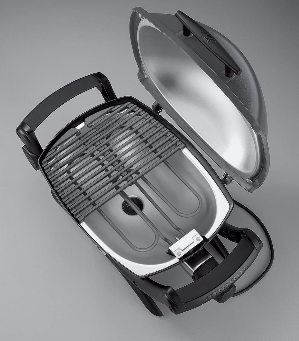 Weber Q1400 Elektrogrill, 43 x 32cm Grillfäche, portabler BBQ Grill, 2-geteilter porzellanemaillierter Guss-Grillrost, Aluminiumguss Deckel & Gehäuse - Dark Grey (52020079)