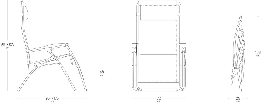 LAFUMA MOBILIER - Gepolsterter Relaxsessel Zero Gravity RSX CLIP XL - Klappbare Liege für Garten und Innenbereich - AirComfort-Gewebe - Vielseitiger Liegestuhl, Top-Komfort, Frankreich - Schwarz Stahl