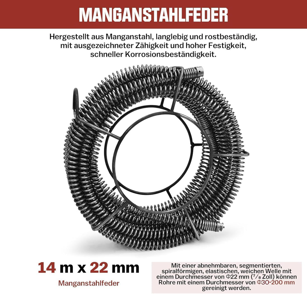 850W Elektrische Rohrreinigungsmaschine Satz zum Ø20-200mm Rohrleitungen Spirale 33m x Ø16 mm + 14m x Ø22mm, 5m x Ø10mm, Rohrreinigungsgerät Set Rohrreiniger Reinigung Abflussreiniger, 450U/M
