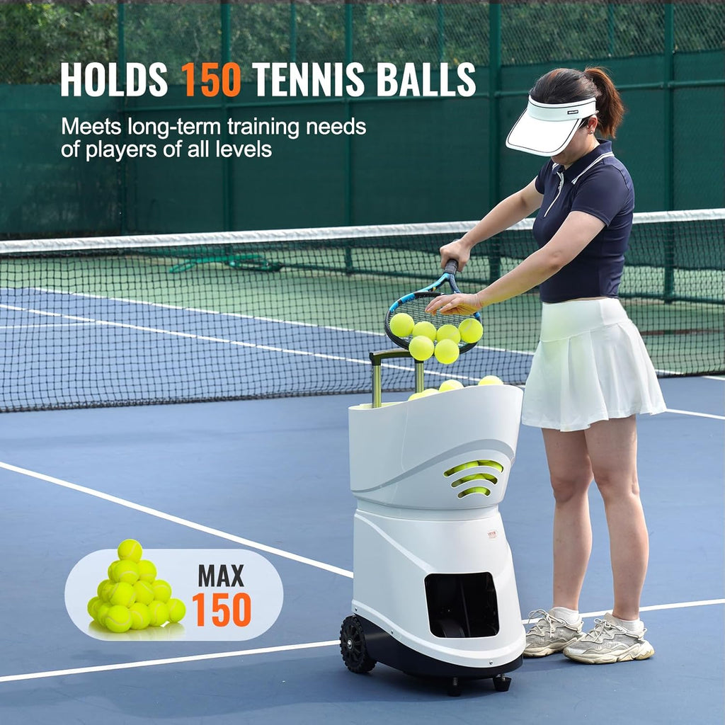 VEVOR Tennisballmaschine, tragbarer Tennisballwerfer, Übungswerfer für 150 Bälle, Tennistraining, 5 Motoren, Multimodus-Übungen, über 2 Std. Spielzeit, wiederaufladbarer Akku, Fernbedienung per App