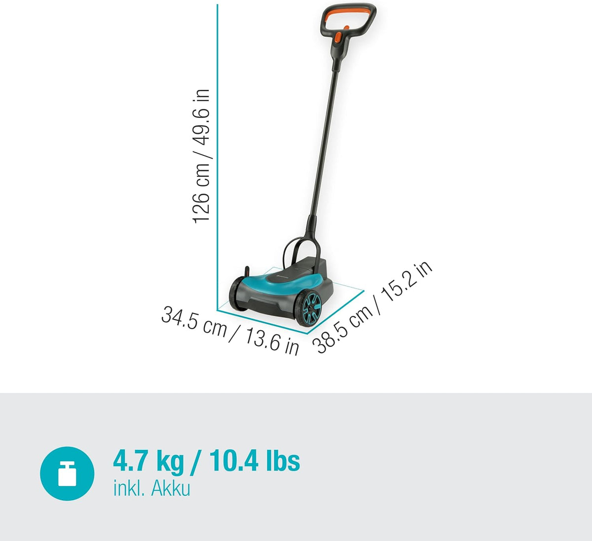 Gardena Akku-Rasenmäher HandyMower 22/18V P4A Ready-To-Use Set: Handrasenmäher, für Rasenflächen bis zu 50 m², Schnitthöhenverstellbar, inkl. 18V P4A Akku (14620-20)