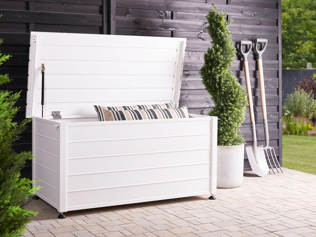 Beliani Gartentruhe 330L Aluminium weiß wasserfest Kissenbox Auflagenbox Campalto