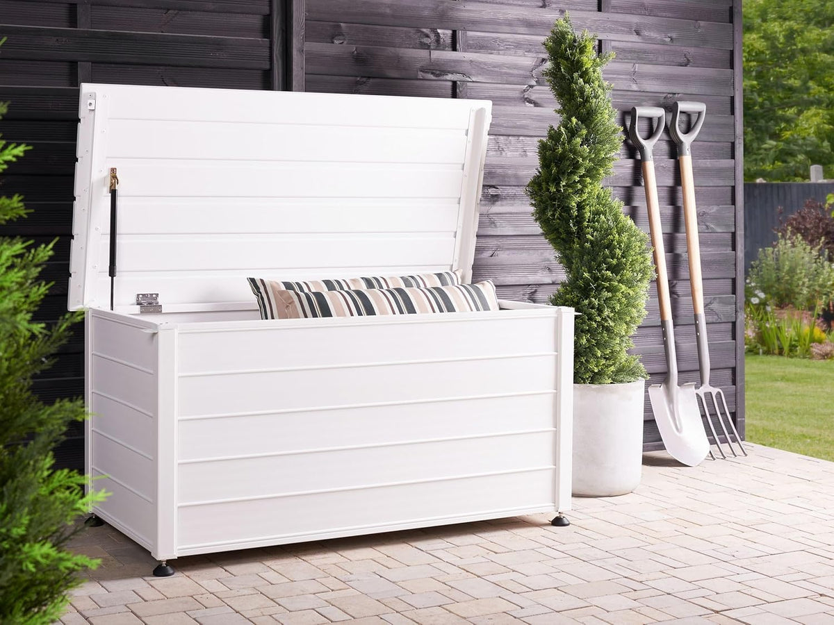 Beliani Gartentruhe 330L Aluminium weiß wasserfest Kissenbox Auflagenbox Campalto