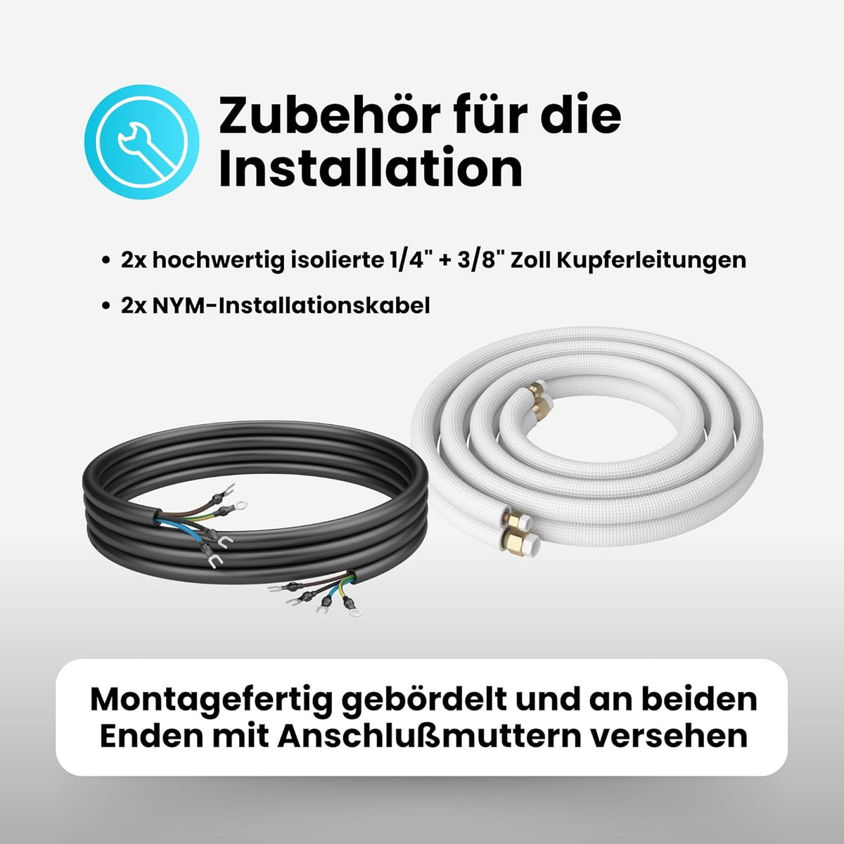 Kältebringer 12m Kältemittelleitung 1/4" + 3/8" Zoll - Kupferleitung Isoliert - Kupferrohr Montage-Set für Split-Klimaanlagen, 4-adrig