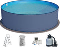 Planet Pool Stahlwandpool Set (5-teilig) rund 350x120 cm, Stahl 0,4 mm anthrazit, Folie 0,4 mm blau, Einhängebiese