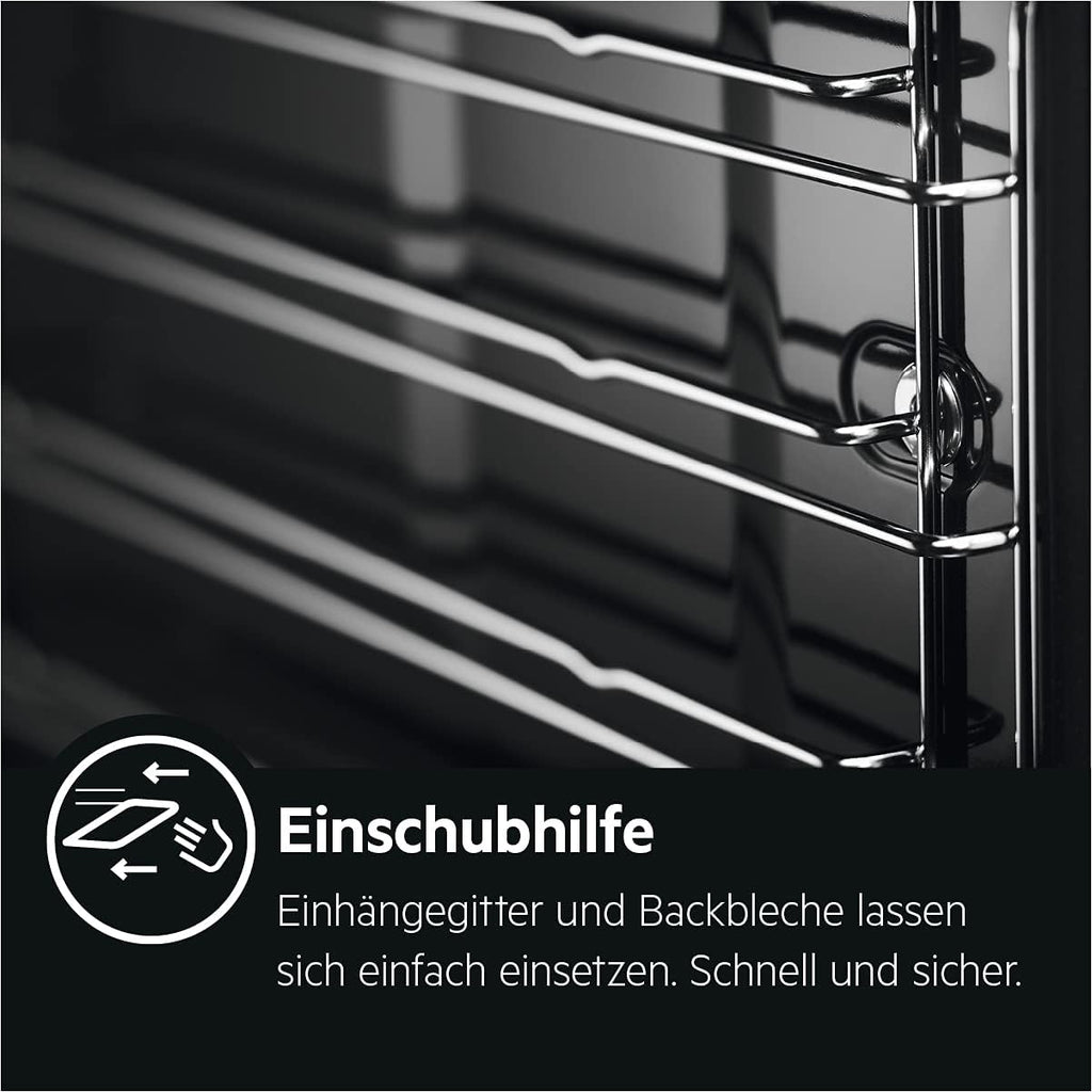 AEG Einbaubackofen â€?Serie 5 Ringheißluft: Gleichmäßige Garergebnisse auf 3 Ebenen â€?Pyrolyse Selbstreinigung â€?25 Automatikprogramme â€?LED-Touchdisplay â€?Schnellaufheizung â€?Schwarz â€?BPE53516AB