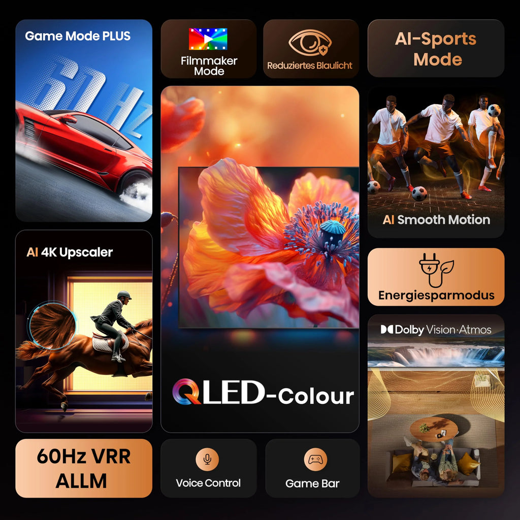 Hisense 43E7Q Fehrnseher, 43 Zoll, 4K UHD QLED, Smart TV, Game Mode Plus, Filmaker Mode, Dolby Vision Atmos, HDR10, HLG, HDR Immersive, AI 4K Upscaler, Dolby MS12, DTS X, Sprachsteuerung 2025
