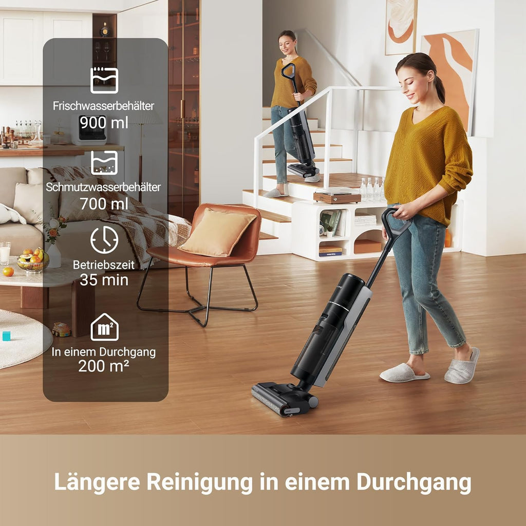 DREAME H12 Pro Ultra Nass- und Trockensauger, Bürstenreinigung 60 °C, 30 Min Heißlufttrocknung, Selbstreinigung mit festem Schaber, 16.000Pa Saugkraft, Doppel-Kantenreinigung, intell. Erkenn. & Anpass