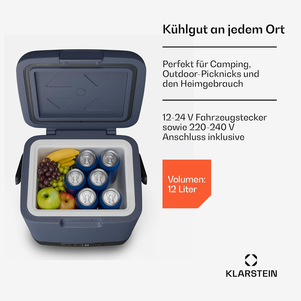 Klarstein SwiftFrost 12L Kompressor Kühlbox mit Gefrierfach â€?tragbare elektrische Kühlbox, LED-Anzeige, Dual Power (12 V/230 V), â€?0 °C bis 20 °C, ECO- und MAX-Modus, ideal für Camping und Auto
