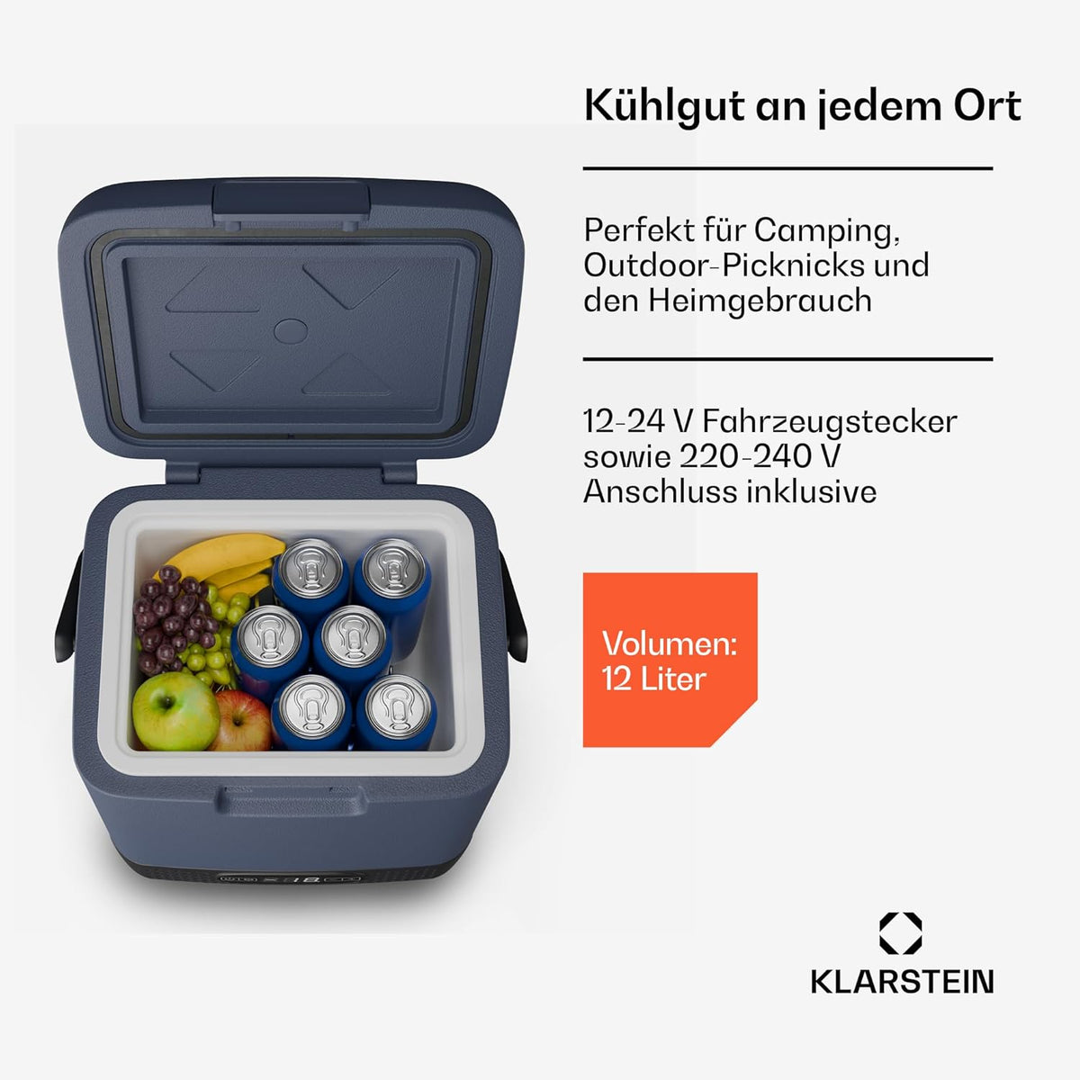 Klarstein SwiftFrost 12L Kompressor Kühlbox mit Gefrierfach â€?tragbare elektrische Kühlbox, LED-Anzeige, Dual Power (12 V/230 V), â€?0 °C bis 20 °C, ECO- und MAX-Modus, ideal für Camping und Auto