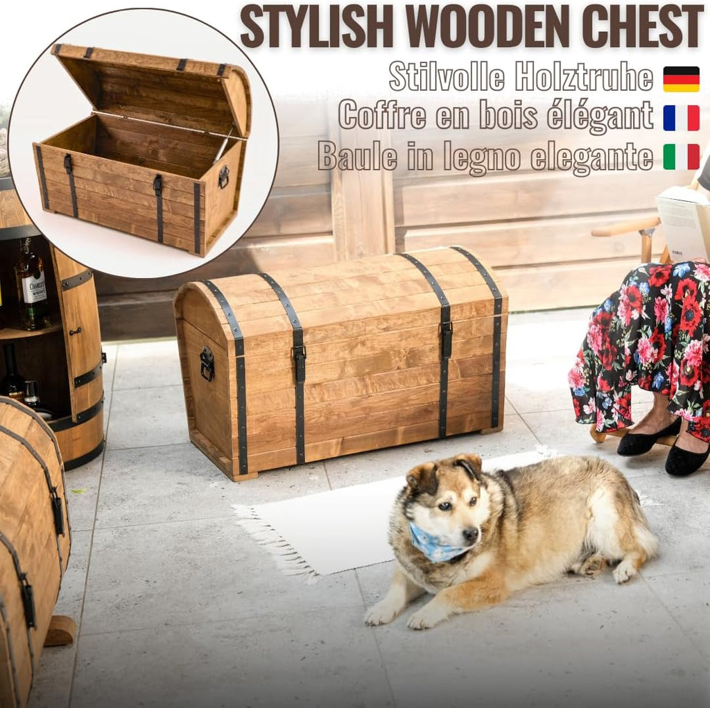 CREATIVE COOPER Holztruhe 180L â€?Klassischer Aufbewahrungskoffer aus geöltem Erlenholz â€?Vintage Design â€?Für Wohnzimmer, Terrasse & Garten â€?80x50x50 cm