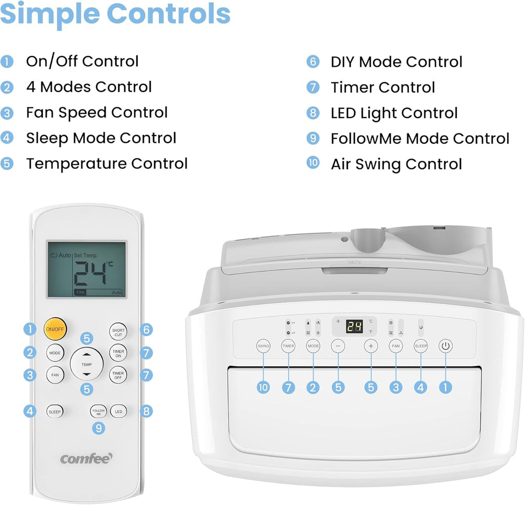 Comfee Mobiles Klimagert Easy Cool 2.0, 7000 BTU 2,0kW, Kühlen&Ventilieren&Entfeuchten, Raumgre bis 68m(25ãŽ?, APP-Steuerung/Alexa/Google Home/IFTTT, Mobile Klimaanlage mit Abluftschlauch