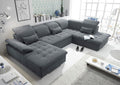 Stella Trading WAYNE Wohnlandschaft in U-Form, Stoffbezug Anthrazit - Ausziehbares Sofa mit Schlaffunktion  und  Bettkasten - 340 x 81 (104) x 188 (240) cm (B/H/T)