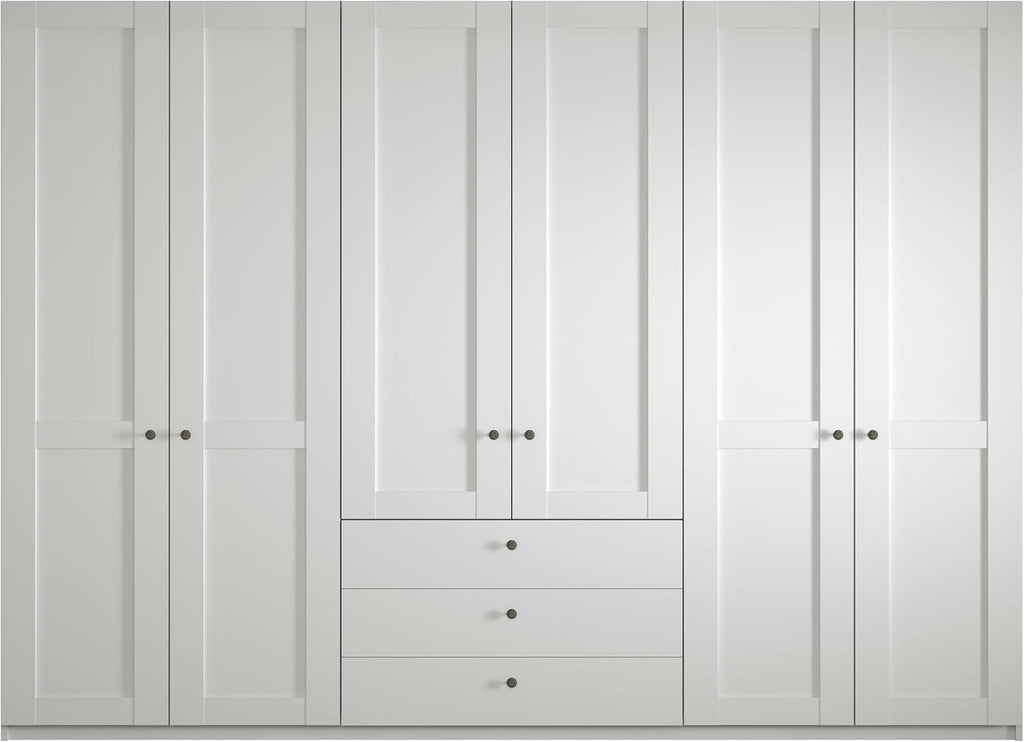 WIEMANN Drehtürenschrank mit 3 Schubkästen, Landhausstil Kleiderschrank 300cm breit, Weiß, Höhe 216cm, Marlow