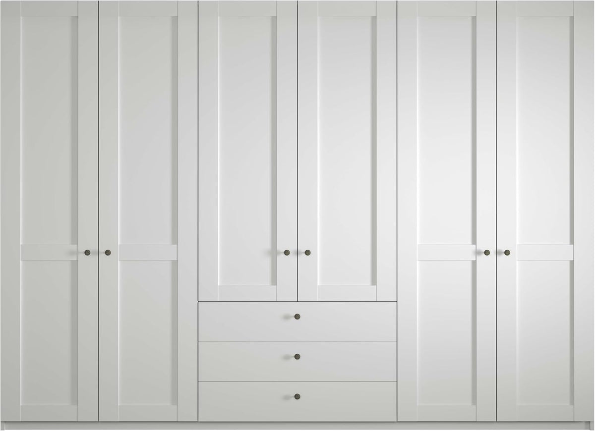 WIEMANN Drehtürenschrank mit 3 Schubkästen, Landhausstil Kleiderschrank 300cm breit, Weiß, Höhe 216cm, Marlow