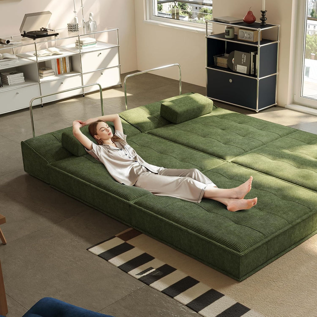 6 in 1 Schlafsofa 160x100cm,Klappbare Matratze 200x160cm mit festem Rahmen, bequemer ausklappbarer Futon, 4-Sitzer Gästesofa modularer Loveseat ohne Federkern für Wohnzimmer