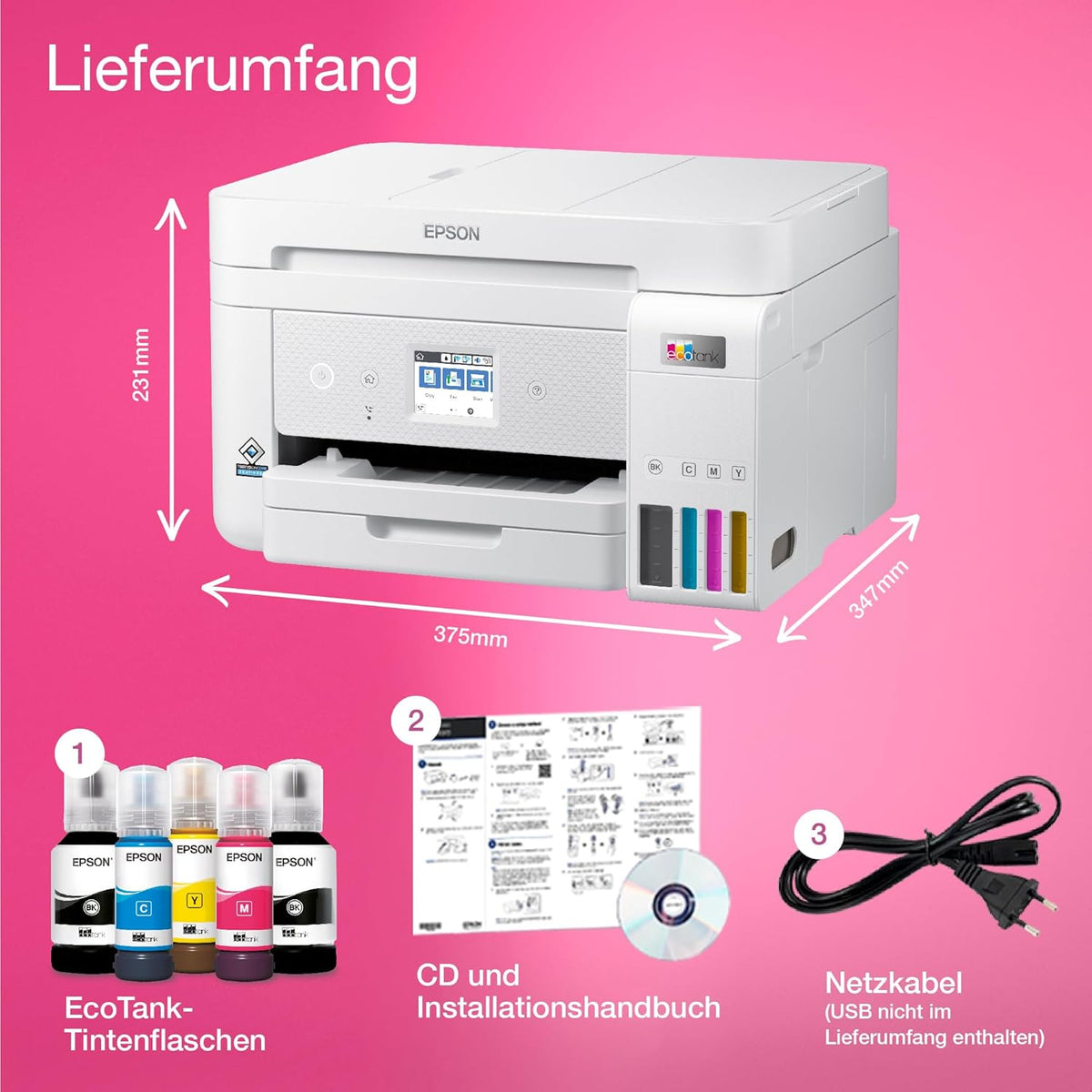 EcoTank ET-4856 A4-Multifunktions-Wi-Fi-Tintentankdrucker, mit einem im Lieferumfang enthaltenen Vorrat an Tinten bis zu 3 Jahren