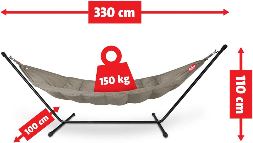 Fatboy® Headdemock Hängematte Taupe - Hängematte mit Gestell - Outdoor geeignet für Garten & Terrasse - 270 x 138 cm