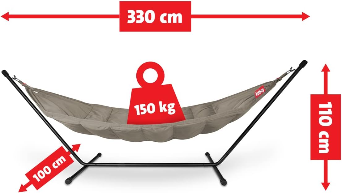 Fatboy® Headdemock Hängematte Taupe - Hängematte mit Gestell - Outdoor geeignet für Garten & Terrasse - 270 x 138 cm