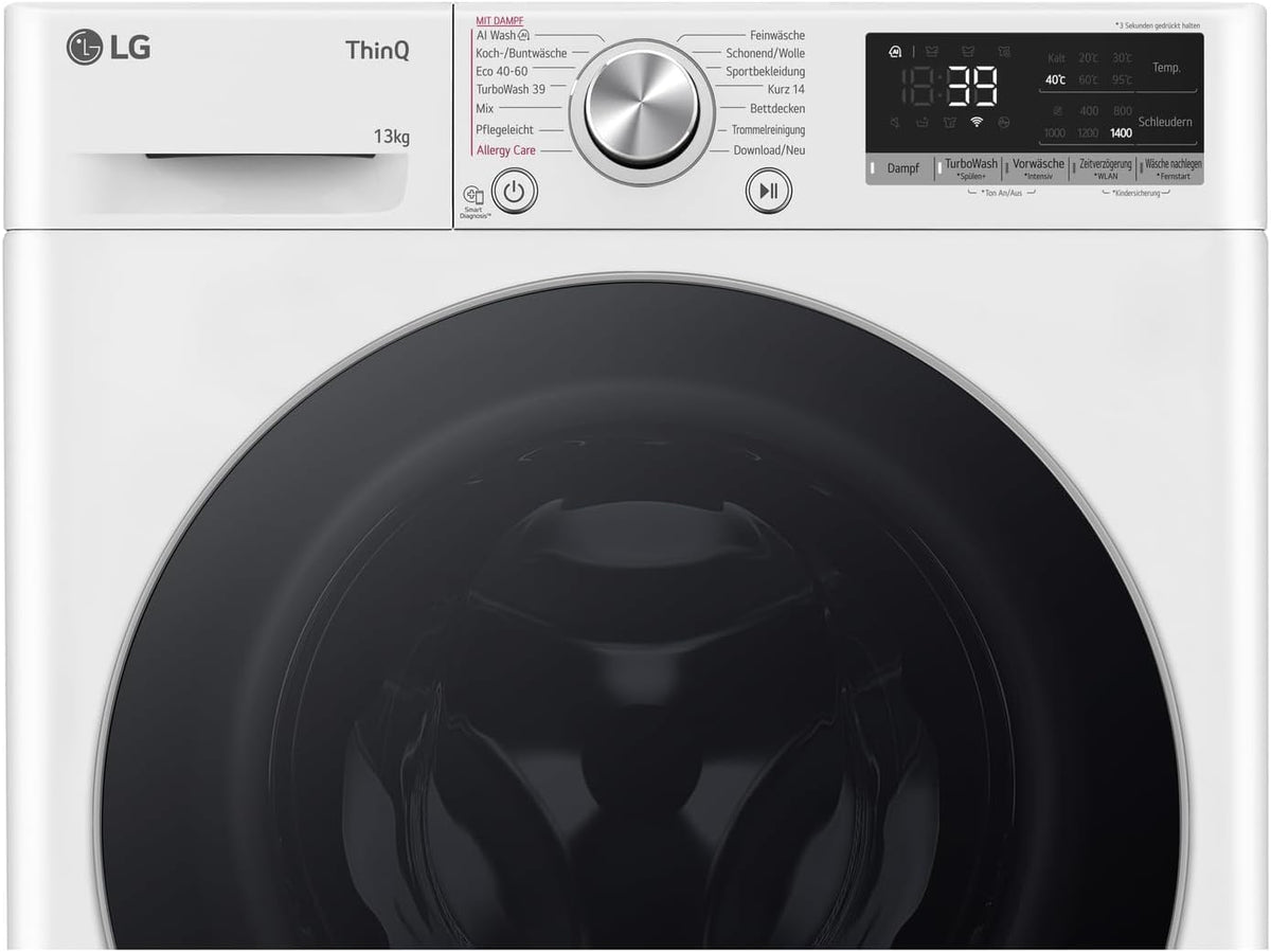LG F4WV7080, Klasse A, Frontlader-Waschmaschine 8 kg, 1400 U/Min, AI Direct Drive, Wi-Fi, Tiefenreinigung mit Dampf, Groe Kapazitt, TRIPLE A, Auentür aus Sicherheitsglas, 62 x 60 x 85 cm  Wei