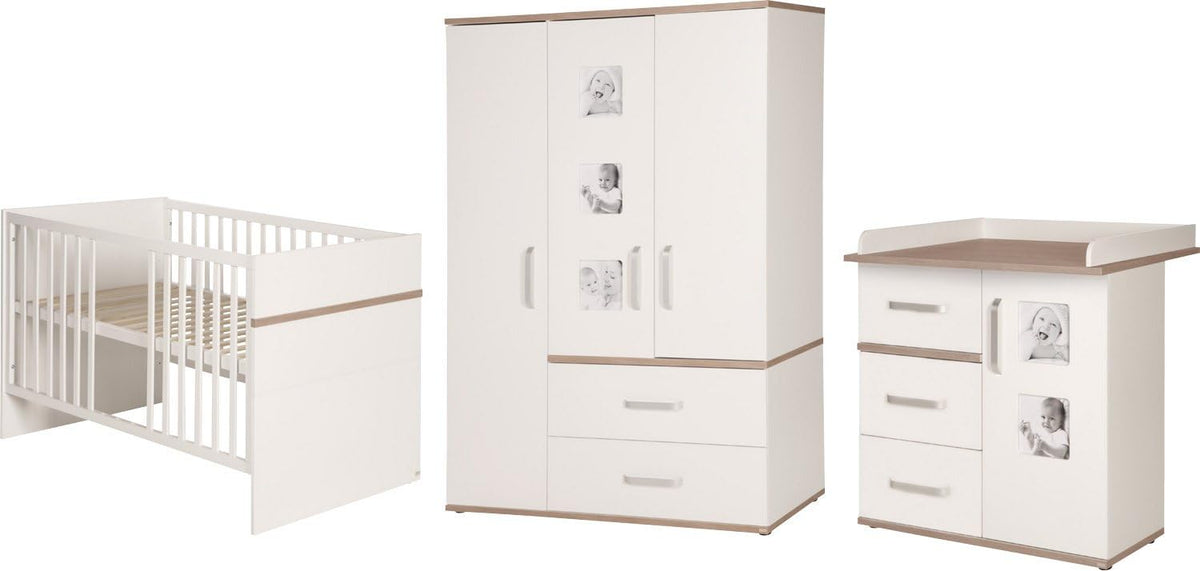 roba Kindermöbelset 'Pia', 3-teilig, inkl. Kinderbett 70x140cm, Wickelkommode, Kleiderschrank, weiß