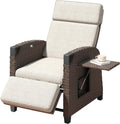 Amopatio Relaxliege Liegesessel, Rattan Sonnenliege mit Verstellbar Rückenlehne und Klapptisch, Outdoor Gartensessel wetterfestes, für Terrasse, Garten, Balkon â€?Beige & Braun