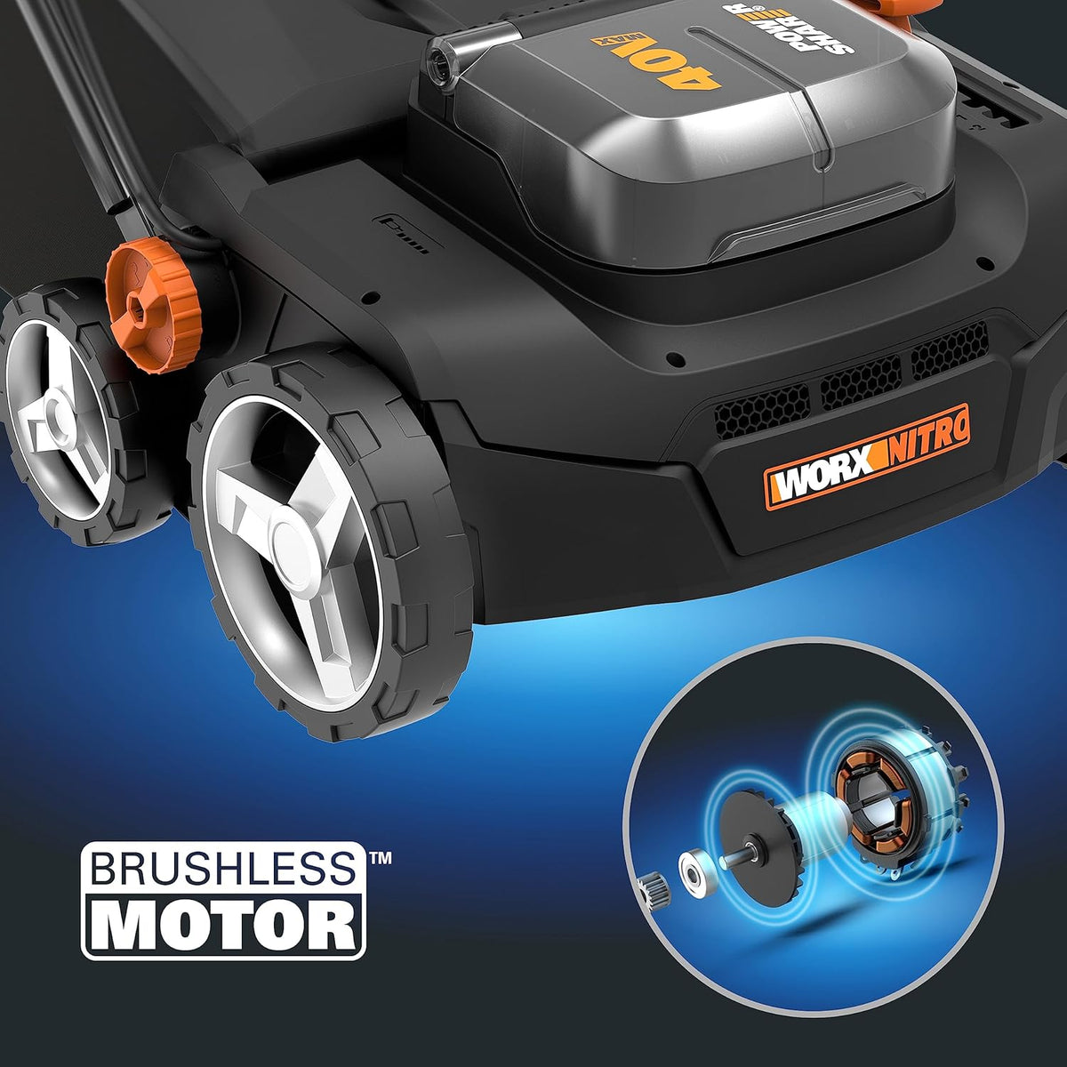 WORX Nitro Akku Vertikutierer  und  Rasenlüfter WG855E.9 - bis zu 400 m2 - Rechenbreite Arbeitsbreite 36 cm - bürstenloser Motor - 4 Stufe Höhenverstellung - inkl. 40 L Grasbeutel - ohne Akku  und  Ladegerät