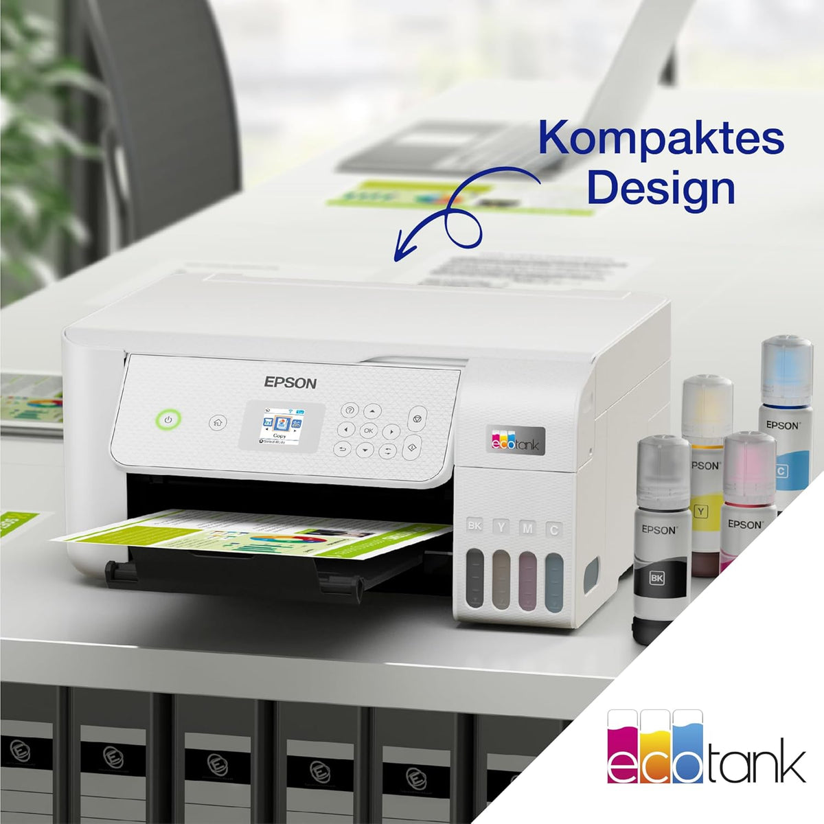 EcoTank ET-2876 Tintentankdrucker für vielbeschäftigte Haushalte WLAN A4 Drucken, Kopieren, Scannen 3.7 cm LCD-Bildschirm inkl. Tinte für bis zu 3 Jahre