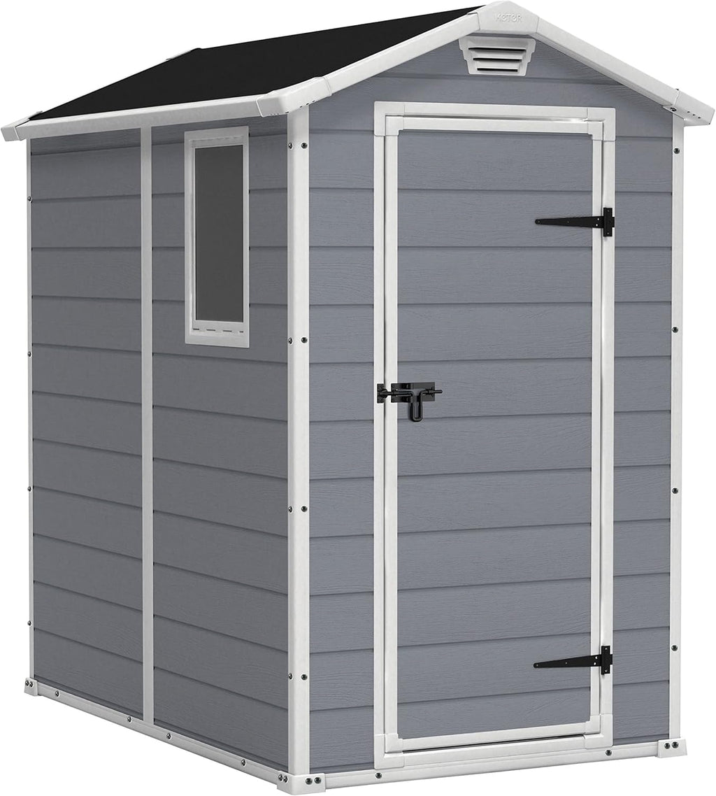 Keter Manor 4x6S Gartenhaus wetterfest 3.8m³, Kunststoff, Outdoor, Außenmaße: BxTxH:130x192x198cm, Innenmaße: BxTxH:111x177x190cm, grau