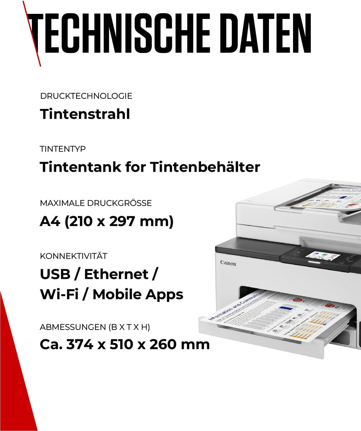 Canon MAXIFY GX2050 Tintenstrahldrucker 4-in-1 Multifunktionsgerät DIN A4 (Drucker, Scanner, Kopierer, Fax, ADF, 600x1200 DPI, WLAN, USB, Duplexdruck, 250 Blatt Kassette) Enthält 6 x Tintenflaschen