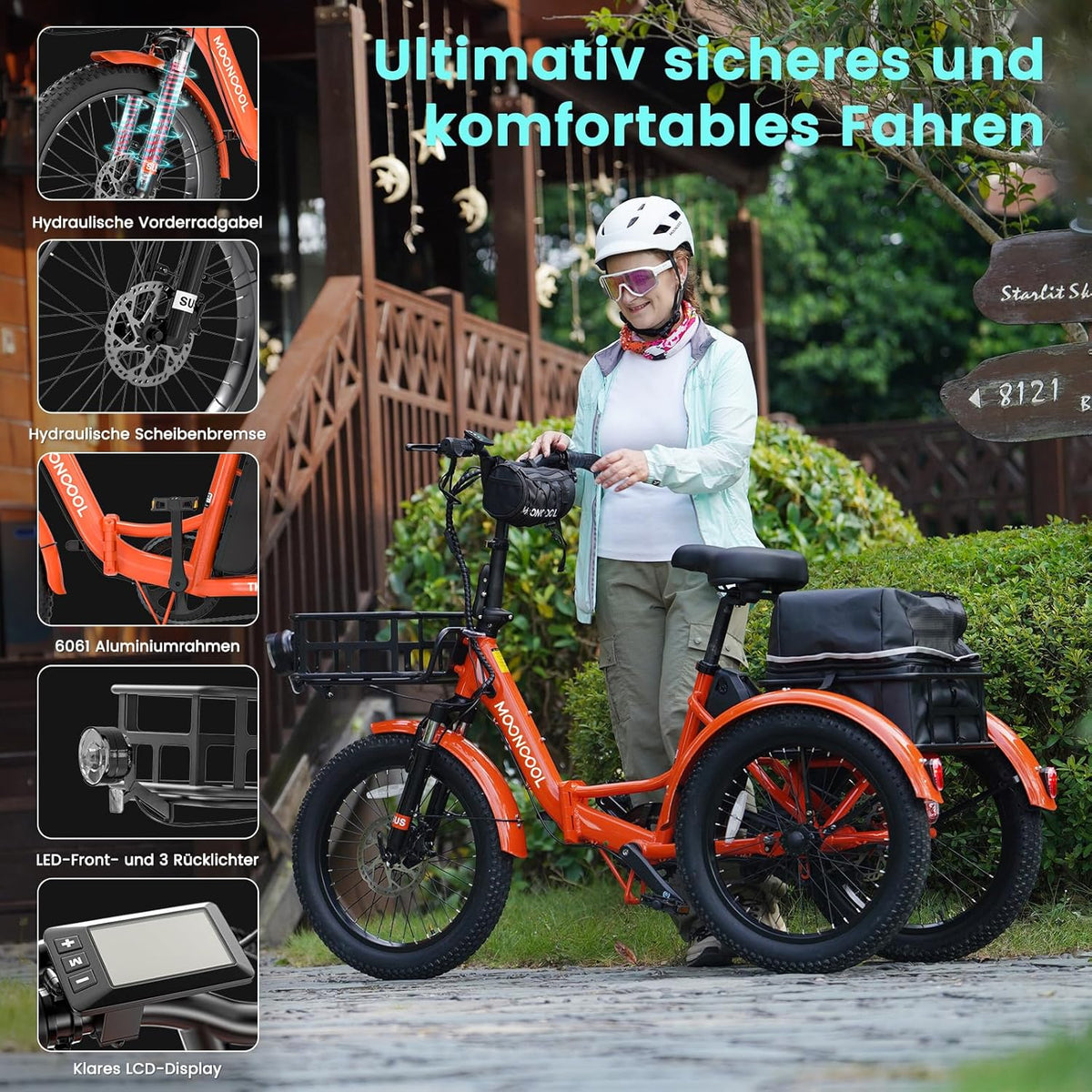 MOONCOOL E Bike Klapprad, 20" E Bike Herren Damen Mit 36V 20AH Akku, 250W Motor Elektrofahrrad, LCD-Display, Geschwindigkeit 25 KM/H, 167 KM Reichweite, IP65, 45 NM Electric Bike Mit GroßEn KöRben