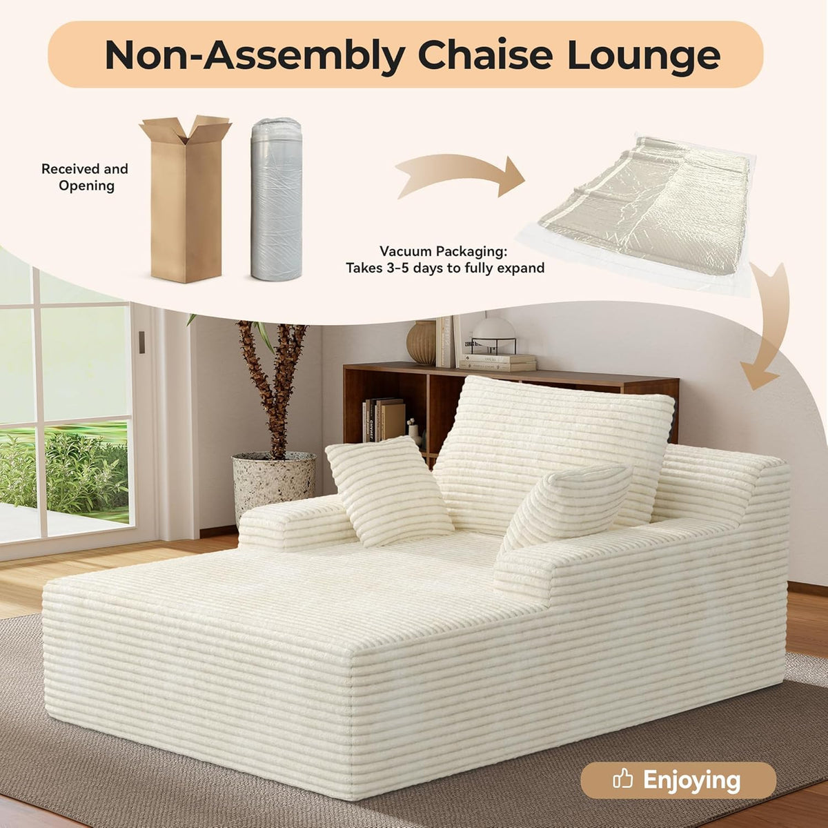 Boneless Couch Modernes Cord Bodensofa mit Schlaffunktion - Cloud Sofa mit Chaiselongue, 3 Kissen, Bequeme Sofa Couch für Wohnzimmer, Keine Montage erforderlich, Beige, 172   130   71