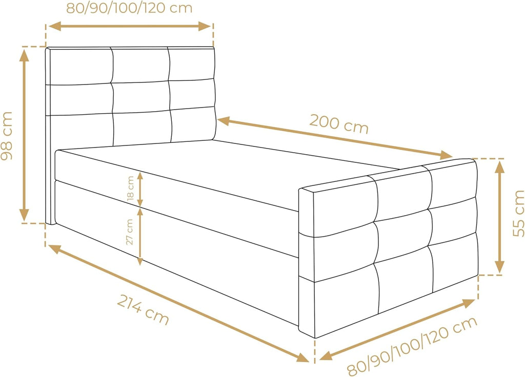 Bett mit Bettkasten 100x200 cm Argentaro graues Boxspringbett