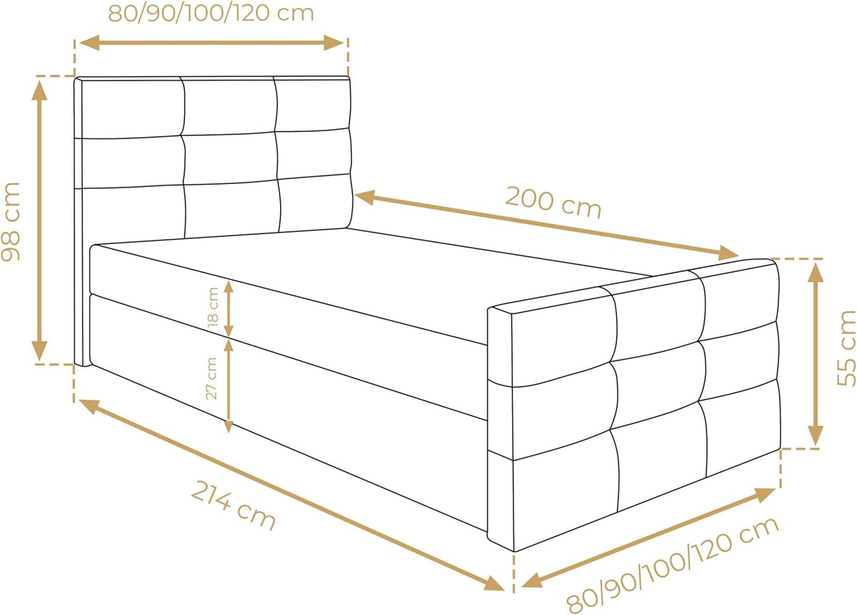 Bett mit Bettkasten 100x200 cm Argentaro graues Boxspringbett