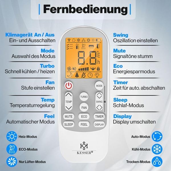 KESSER® Multisplit Klimaanlage 3 Innengeräte, 27000 BTU, Split Klimagerät Set mit WiFi/App, Heizen & Kühlen, Inverter, Eco-Modus, Luftentfeuchter & Ventilator, sehr leise, R32, Montagematerial