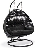 Home Deluxe - Hängesessel Twin - Schwarz, Höhe 195 cm - inkl. Regenabdeckung, Gestell, Sitz- und Rückenkissen I Polyrattan Hängestuhl Gartenschaukel Hängekorb