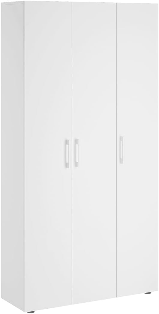 Bellamio Apol Mehrzweckschrank Weiß â€?Besenschrank 90 cm breit mit Stauraum â€?Putzschrank mit Staubsaugerfach â€?Vorratsschrank Küche - Aktenschrank aus Holz - Flurschrank â€?Aufbewahrungsschrank