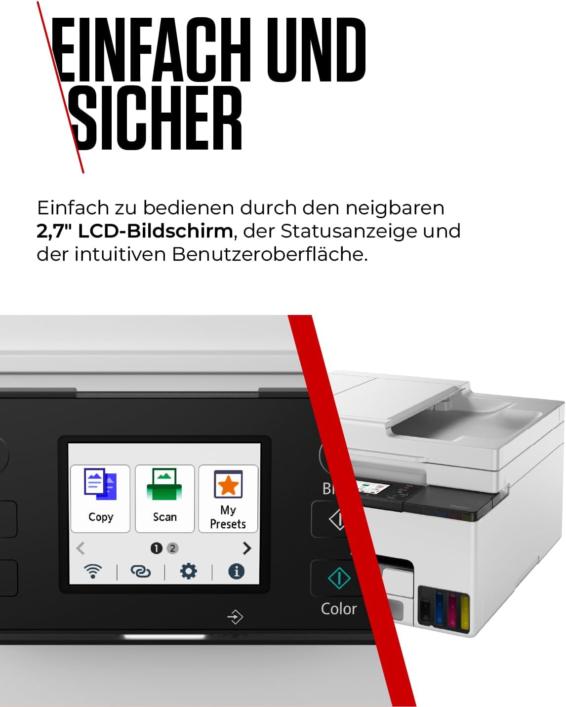 Canon MAXIFY GX2050 Tintenstrahldrucker 4-in-1 Multifunktionsgerät DIN A4 (Drucker, Scanner, Kopierer, Fax, ADF, 600x1200 DPI, WLAN, USB, Duplexdruck, 250 Blatt Kassette) Enthält 6 x Tintenflaschen