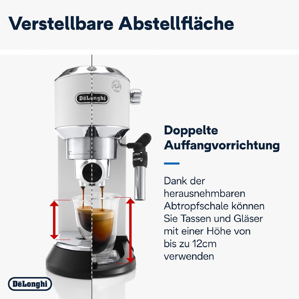 De'Longhi Dedica Style EC 685.M â€?Espresso Siebtrgermaschine, Espressomaschine mit professionellem Milchaufschumer, nur 15 cm breit, für Kaffeepulver oder ESE Pads, 1 l Wassertank, silber