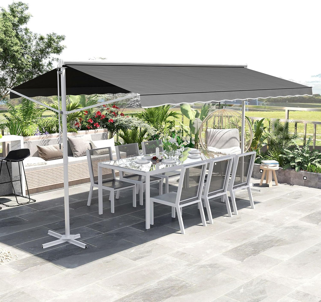 Outsunny Standmarkise Markise 4,5 x 3,4m Terrassenüberdachung Gartenmarkise mit Faltarm Kurbel Terrasse Grau Alu Metall