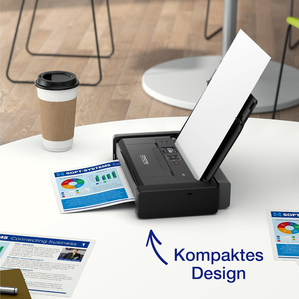 WorkForce WF-110W tragbarer Tintenstrahldrucker (DIN A4, WiFi Direct, Drucker, mobiles Drucken, USB, integrierter Akku, nur 1,6 kg Gewicht) schwarz