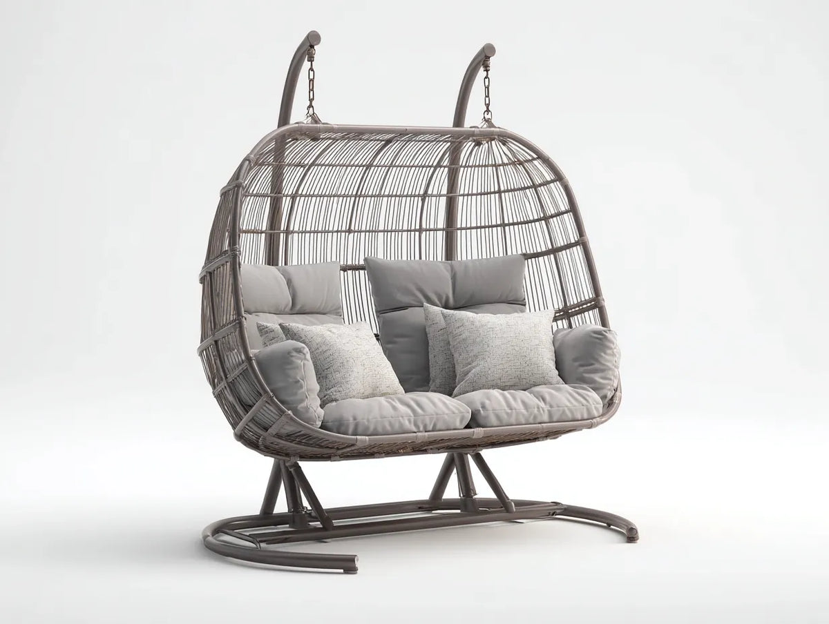 Hängesessel für Garten-Metall-Rattan-Stoff-182x128x206 cm-Beige-Braun-Zeitlos